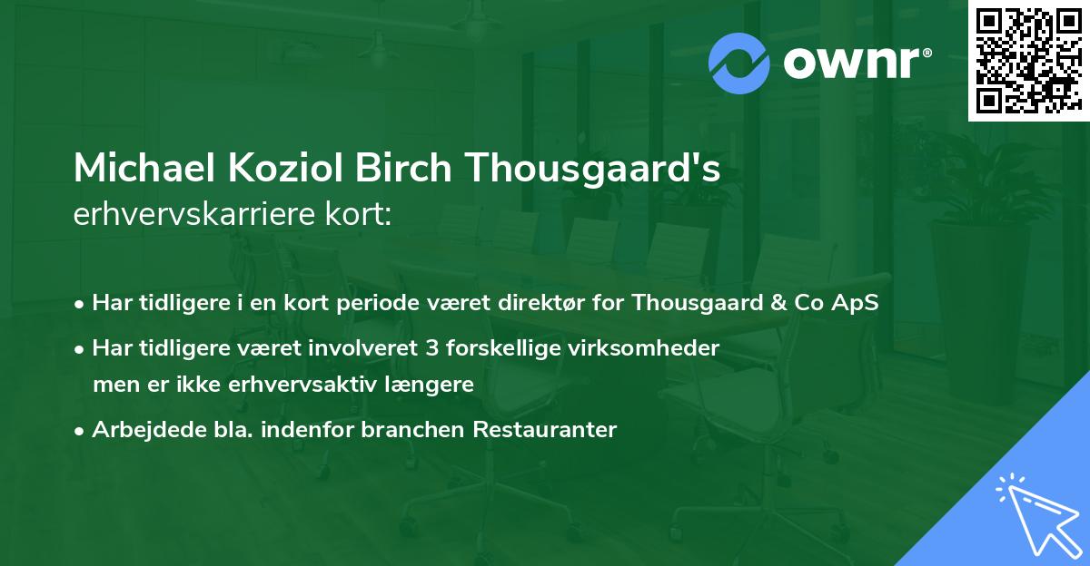 Michael Koziol Birch Thousgaard's erhvervskarriere kort