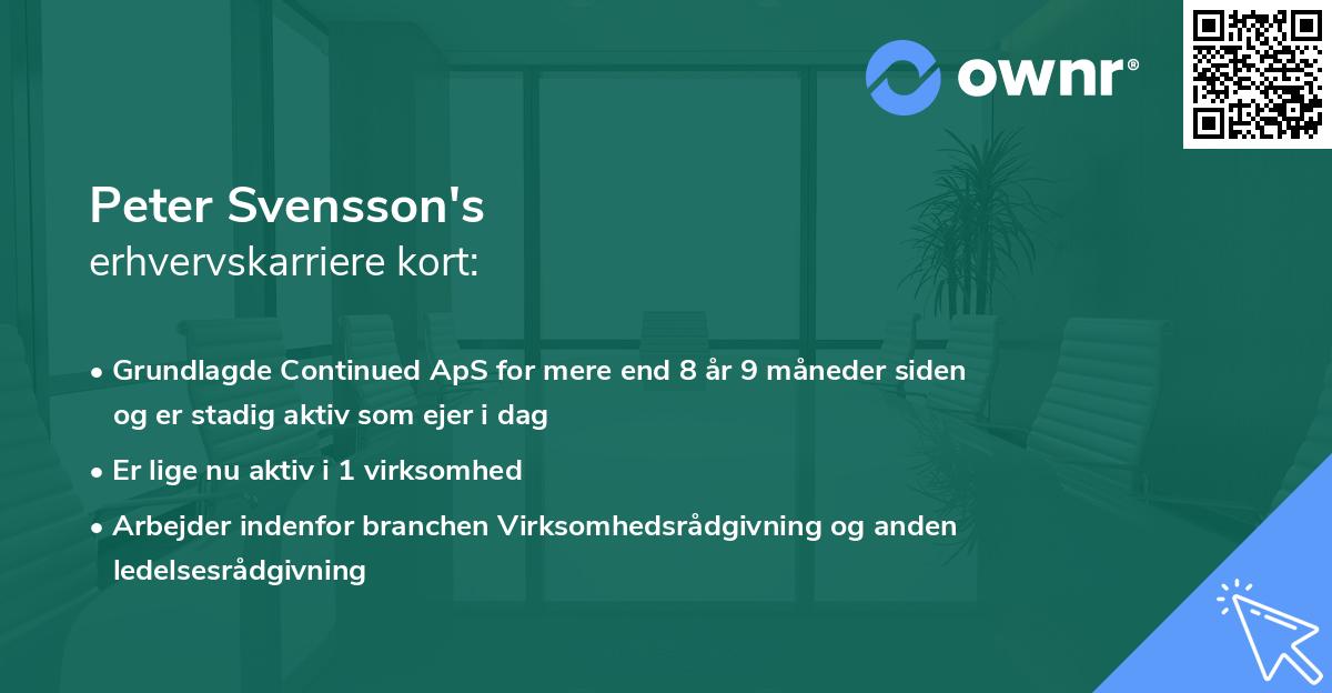 Peter Svensson's erhvervskarriere kort