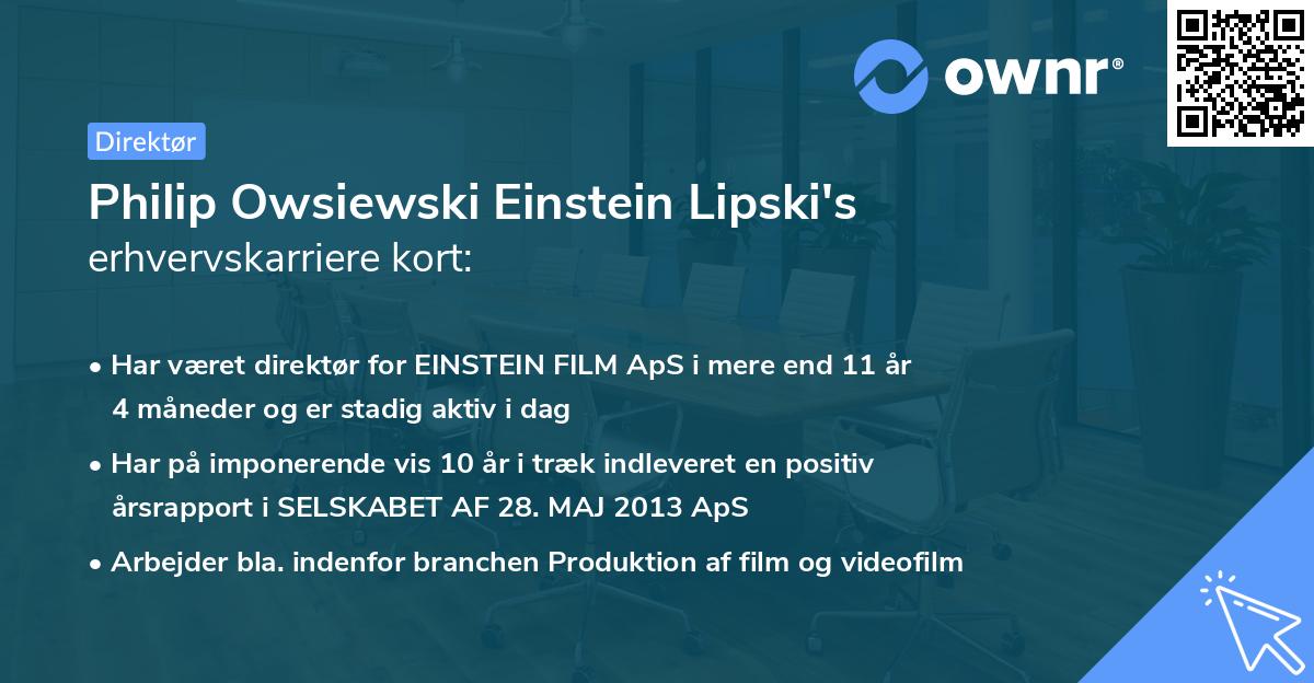 Philip Owsiewski Einstein Lipski's erhvervskarriere kort