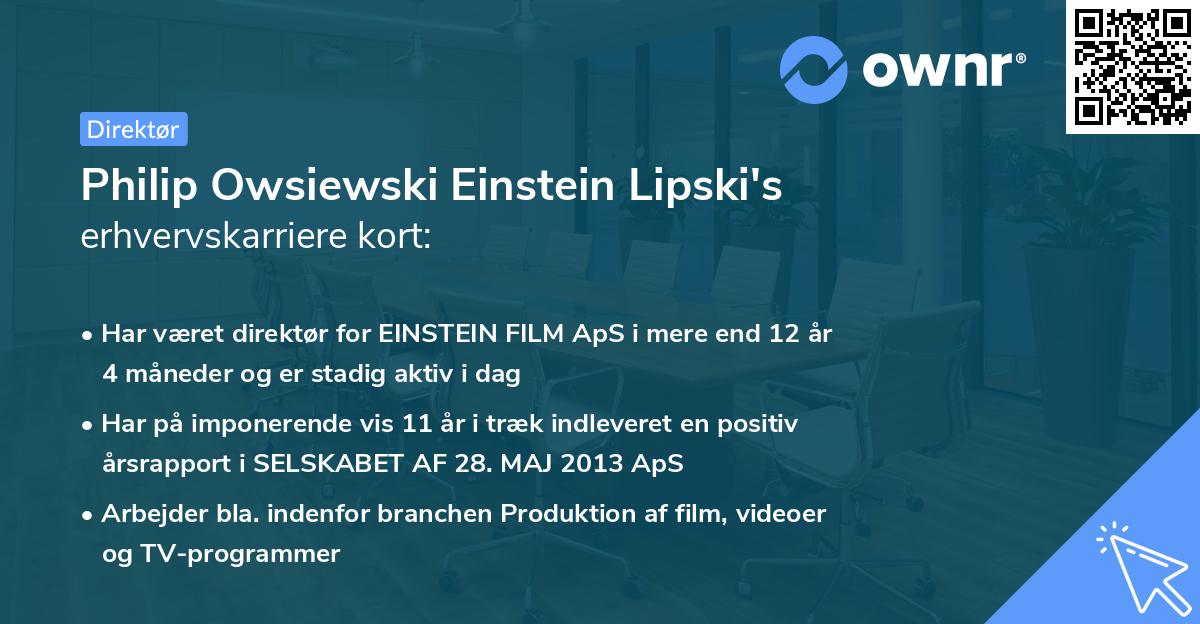 Philip Owsiewski Einstein Lipski's erhvervskarriere kort
