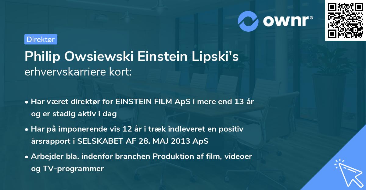 Philip Owsiewski Einstein Lipski's erhvervskarriere kort