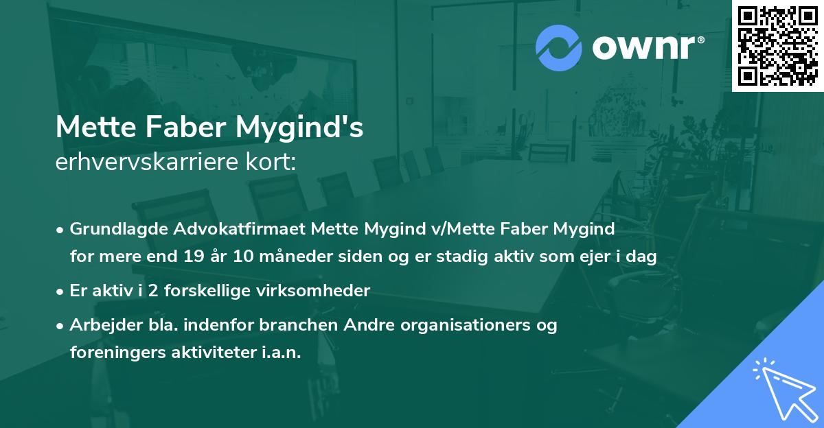 Mette Faber Mygind's erhvervskarriere kort