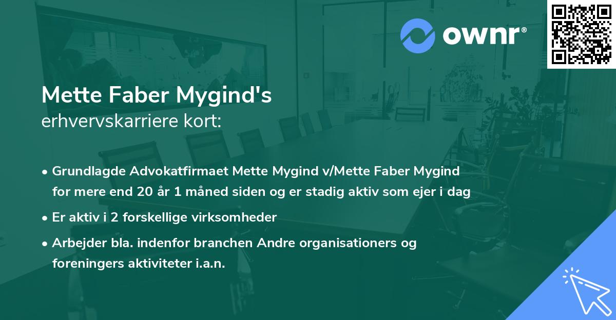 Mette Faber Mygind's erhvervskarriere kort