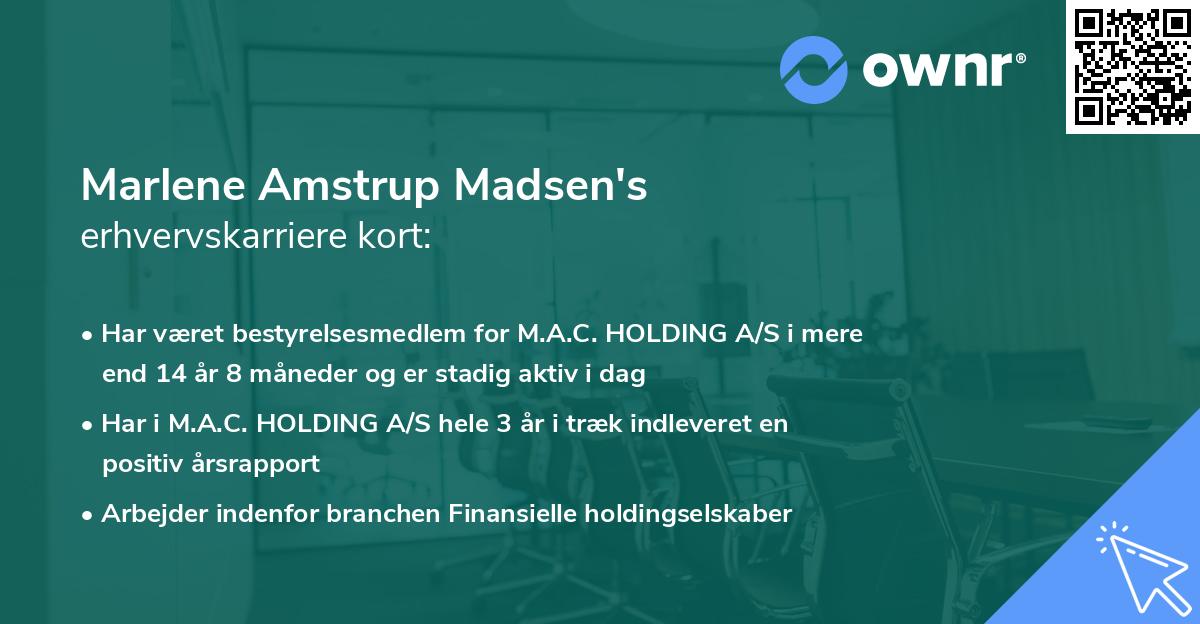 Marlene Amstrup Madsen's erhvervskarriere kort