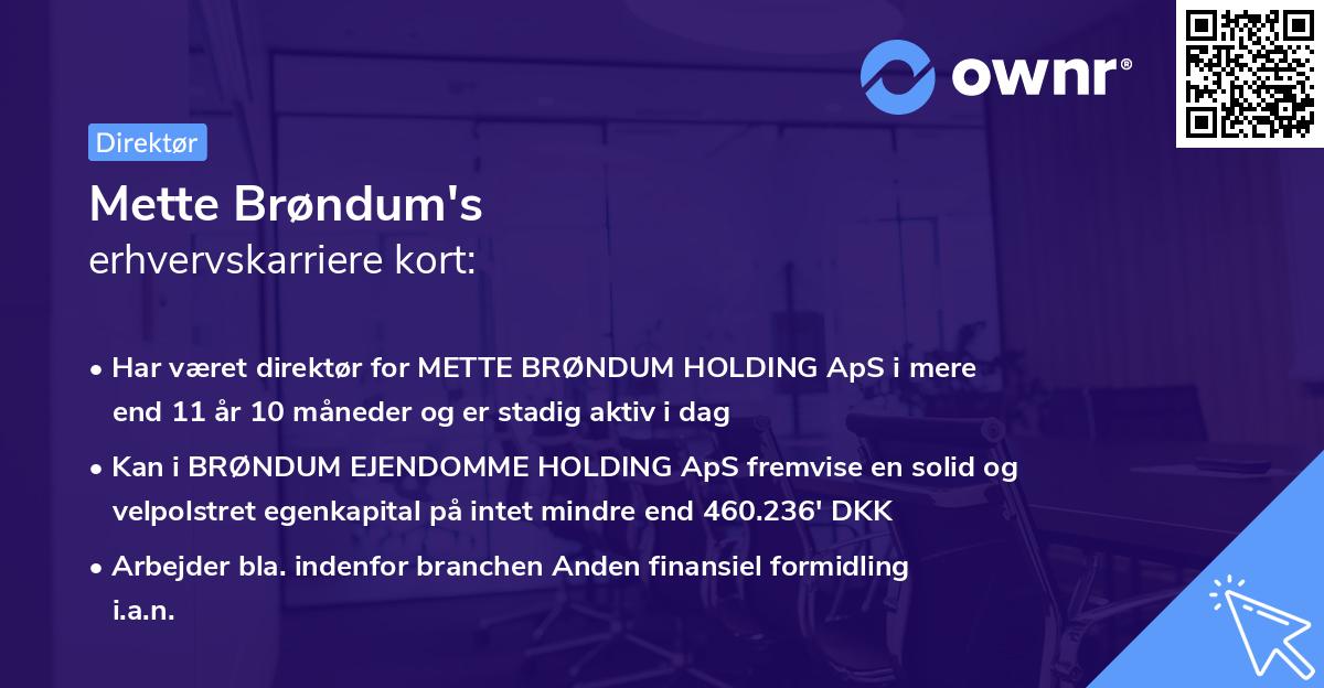 Mette Brøndum's erhvervskarriere kort