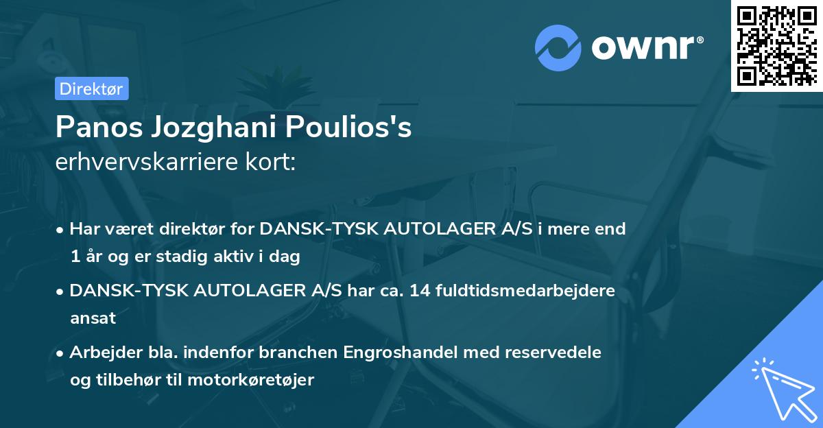 Panos Jozghani Poulios's erhvervskarriere kort