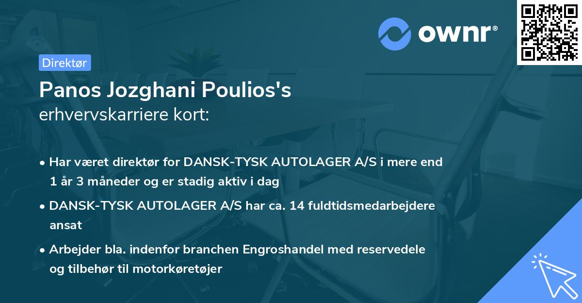 Panos Jozghani Poulios's erhvervskarriere kort