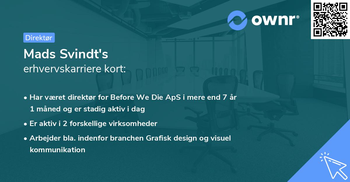 Mads Svindt's erhvervskarriere kort