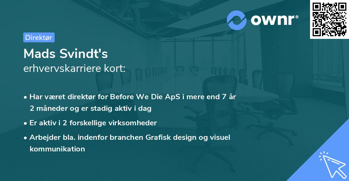 Mads Svindt's erhvervskarriere kort