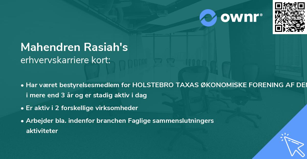 Mahendren Rasiah's erhvervskarriere kort