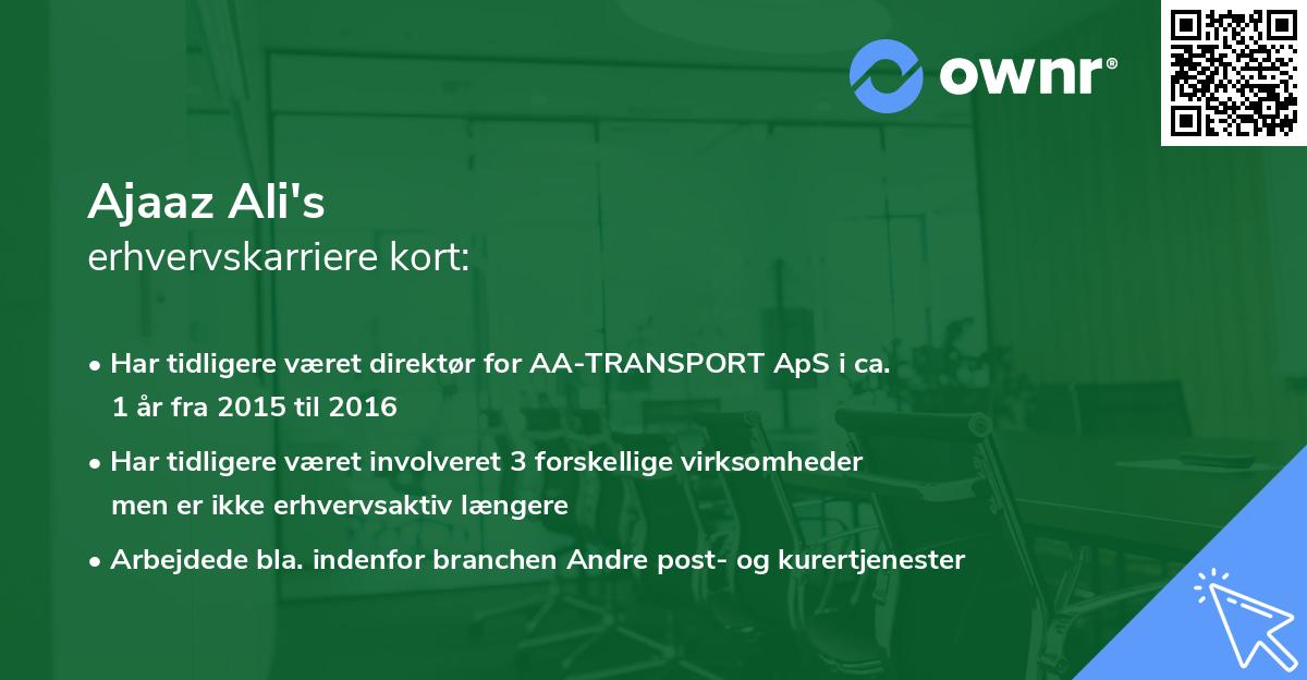 Ajaaz Ali's erhvervskarriere kort