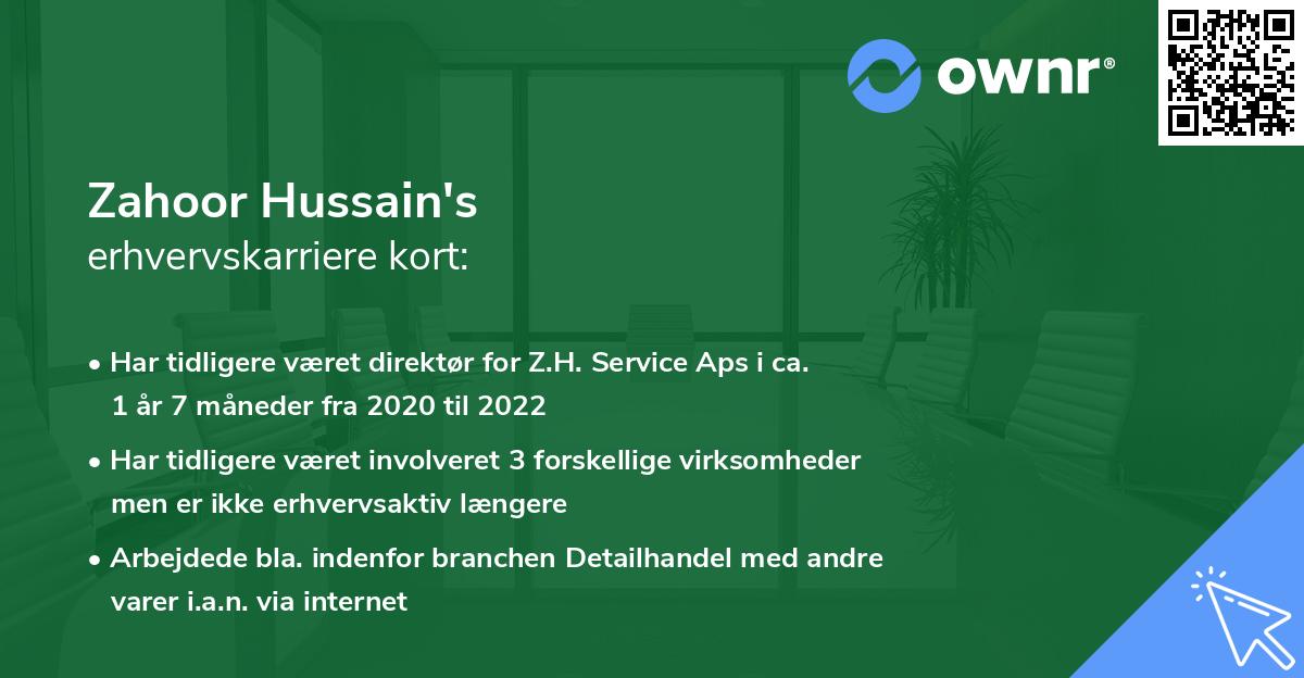 Zahoor Hussain's erhvervskarriere kort