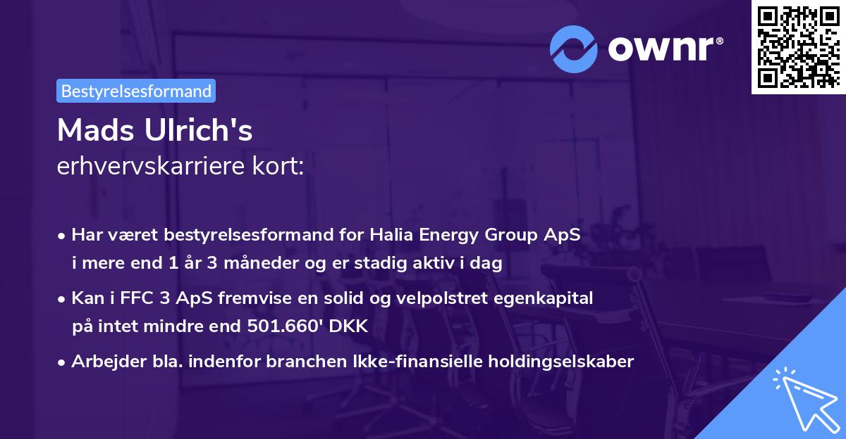 Mads Ulrich's erhvervskarriere kort