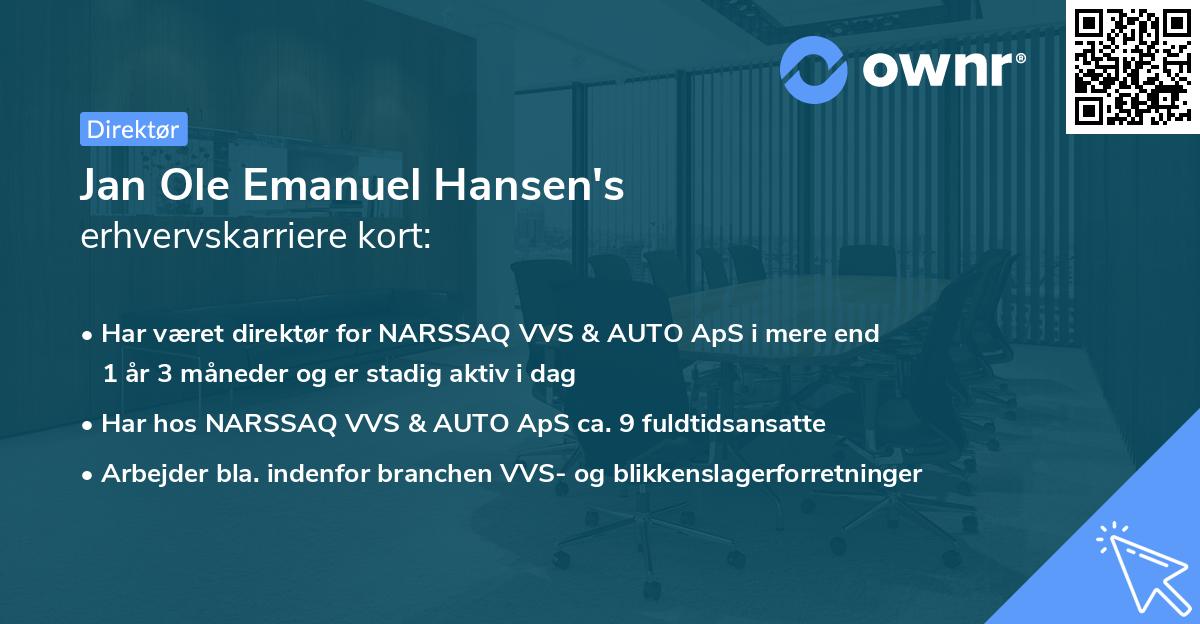 Jan Ole Emanuel Hansen's erhvervskarriere kort