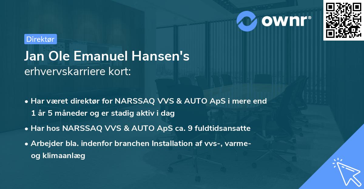 Jan Ole Emanuel Hansen's erhvervskarriere kort