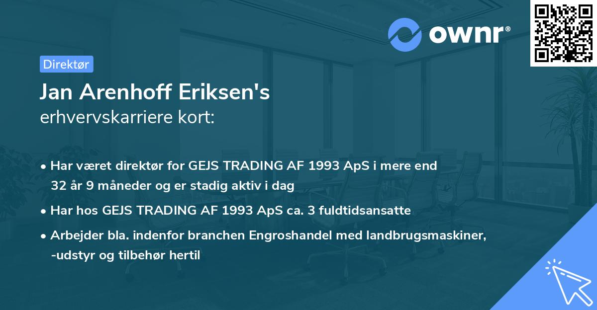 Jan Arenhoff Eriksen's erhvervskarriere kort