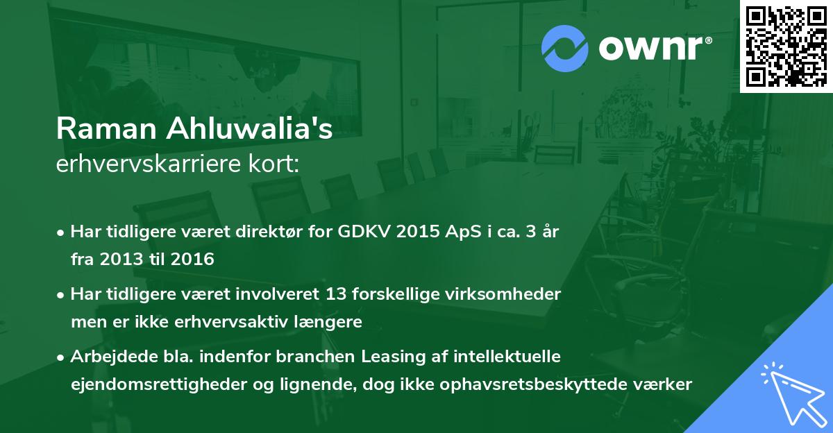 Raman Ahluwalia's erhvervskarriere kort