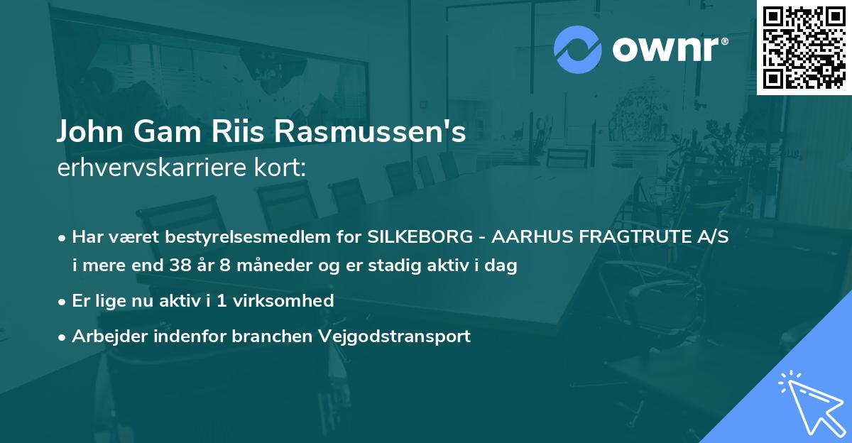John Gam Riis Rasmussen's erhvervskarriere kort