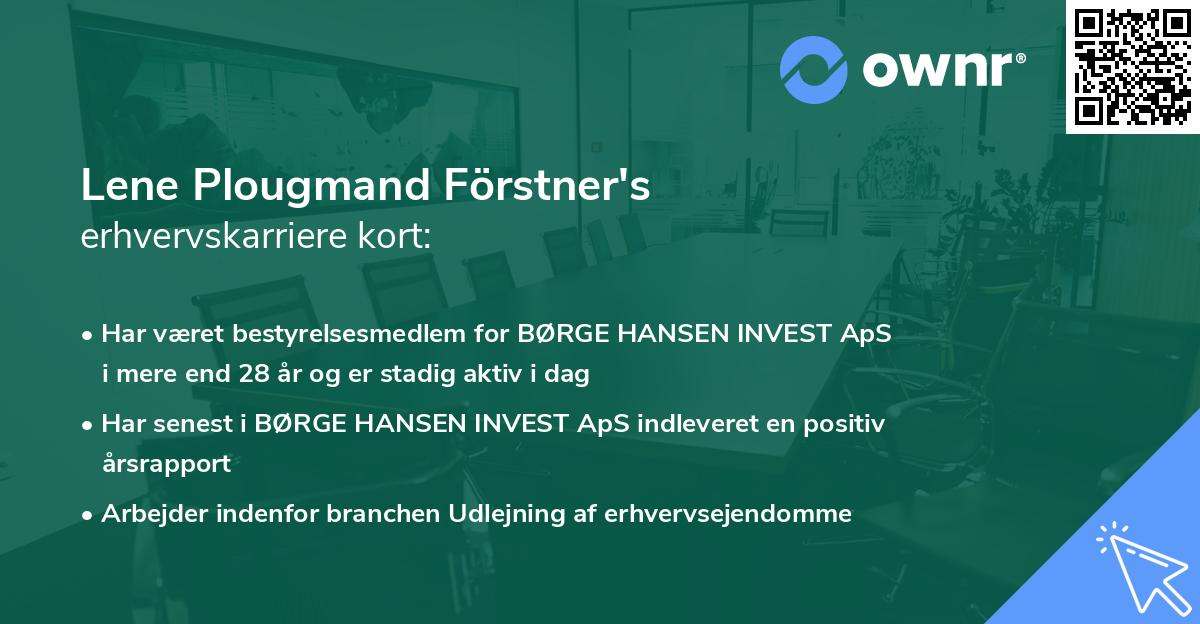 Lene Plougmand Förstner's erhvervskarriere kort