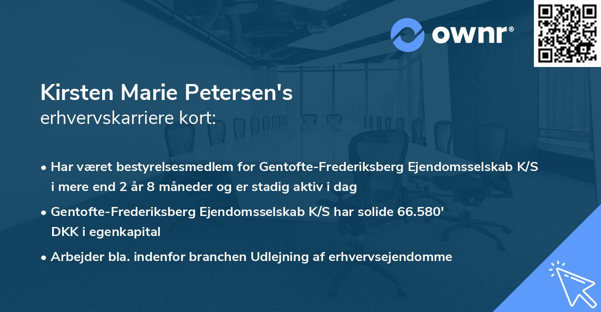 Kirsten Marie Petersen's erhvervskarriere kort