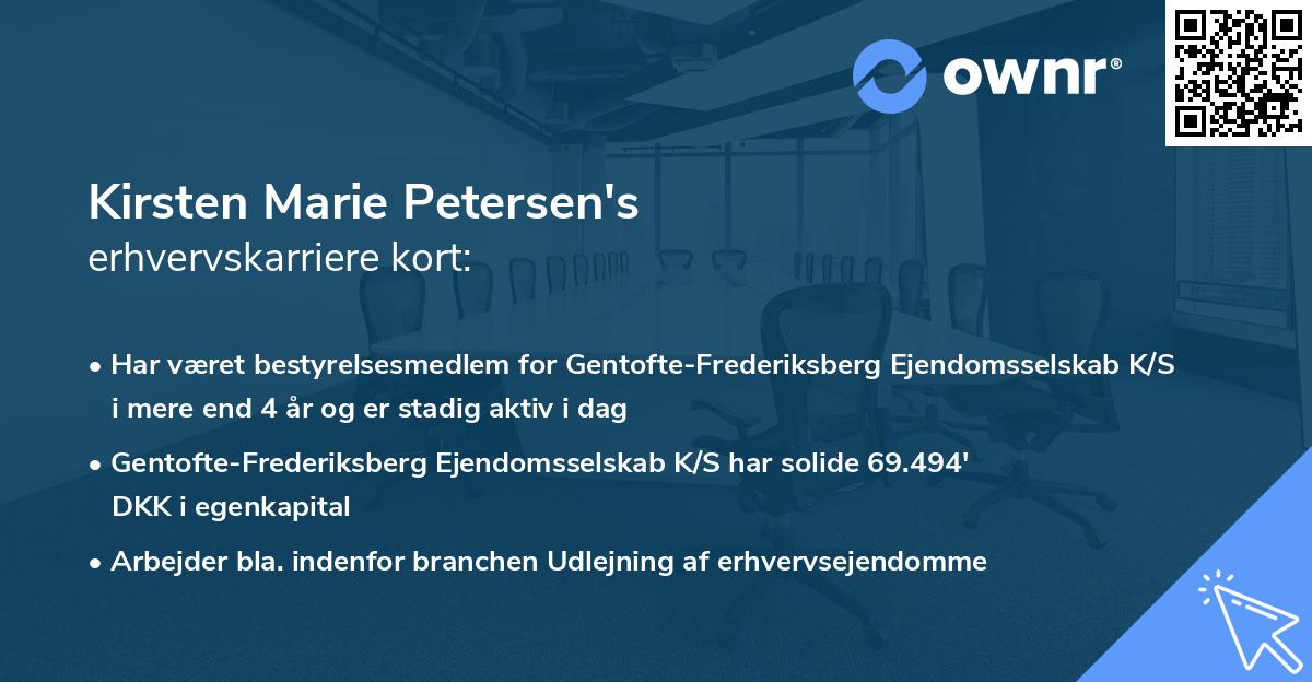 Kirsten Marie Petersen's erhvervskarriere kort