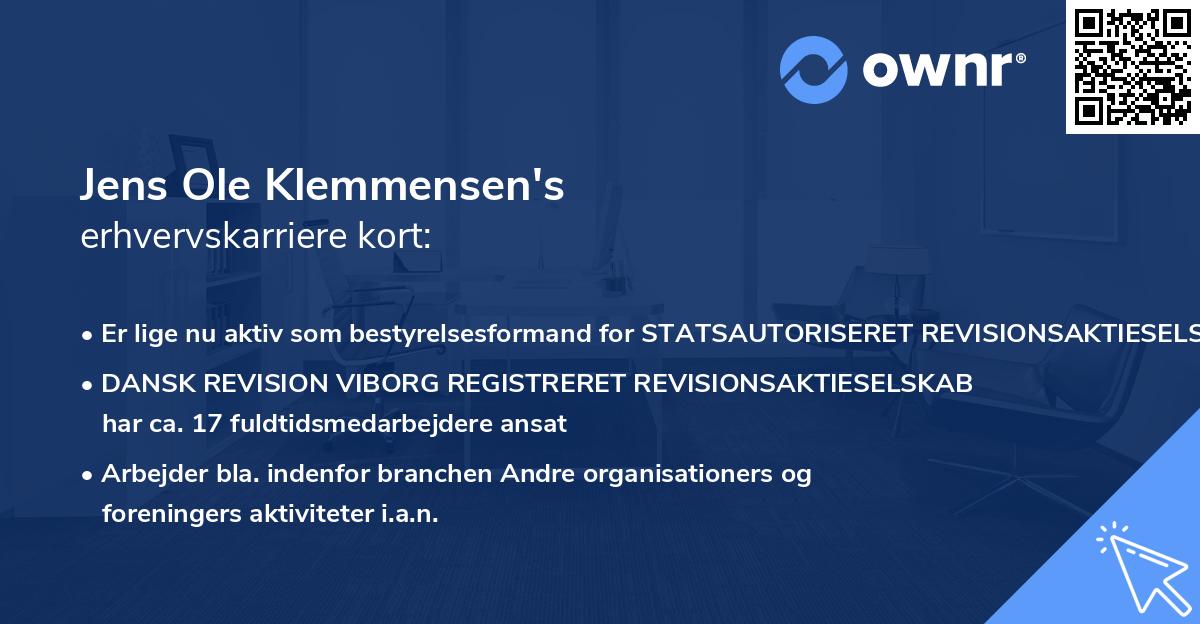 Jens Ole Klemmensen's erhvervskarriere kort