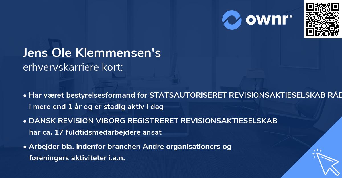 Jens Ole Klemmensen's erhvervskarriere kort