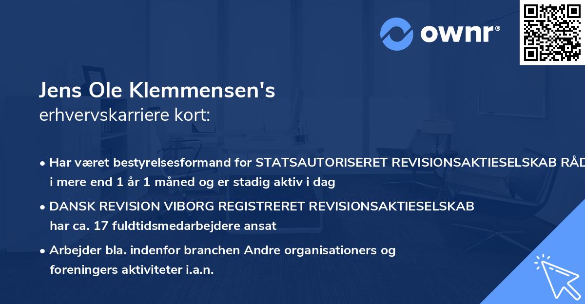Jens Ole Klemmensen's erhvervskarriere kort