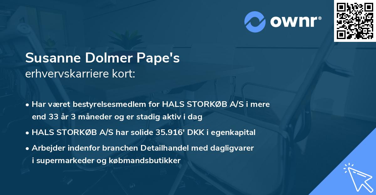 Susanne Dolmer Pape's erhvervskarriere kort