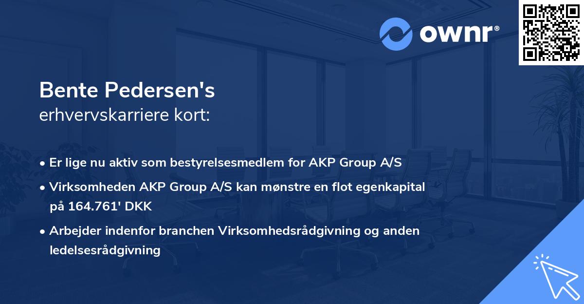 Bente Pedersen's erhvervskarriere kort