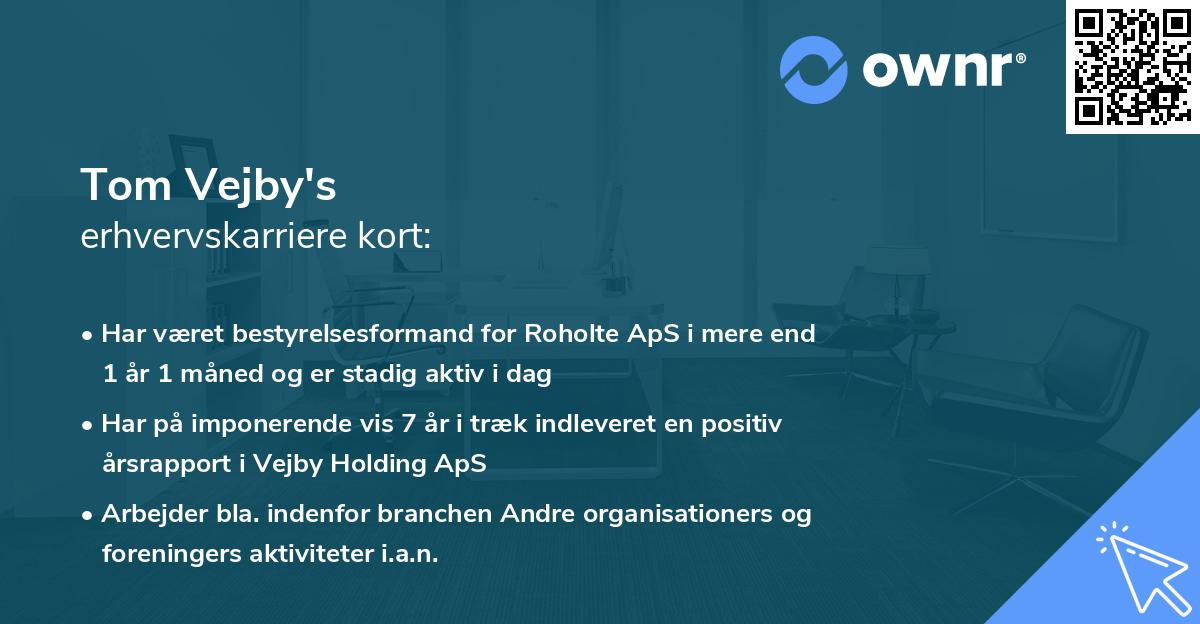 Tom Vejby's erhvervskarriere kort