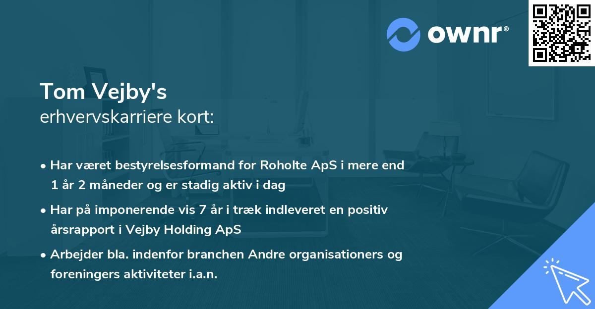 Tom Vejby's erhvervskarriere kort
