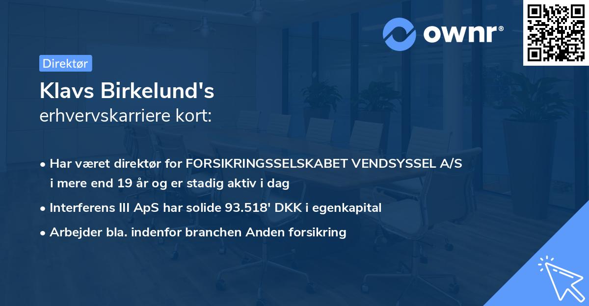 Klavs Birkelund's erhvervskarriere kort