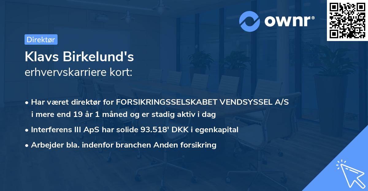 Klavs Birkelund's erhvervskarriere kort