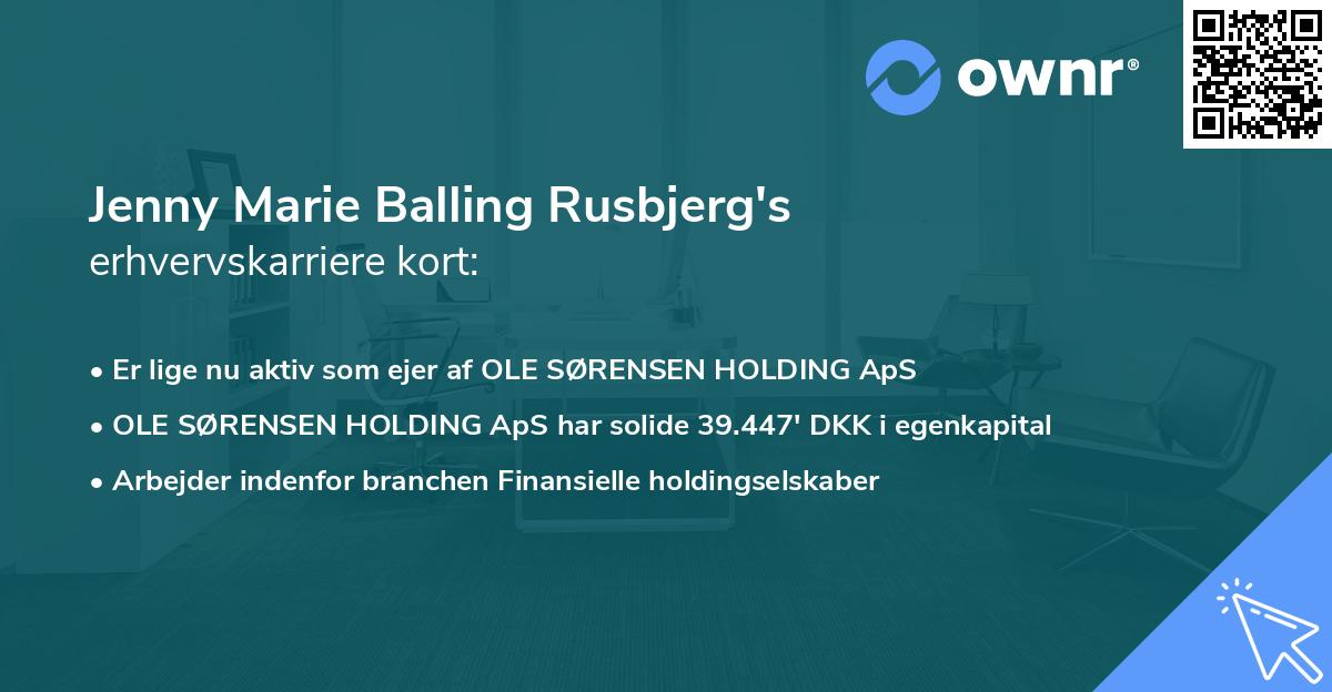 Jenny Marie Balling Rusbjerg's erhvervskarriere kort