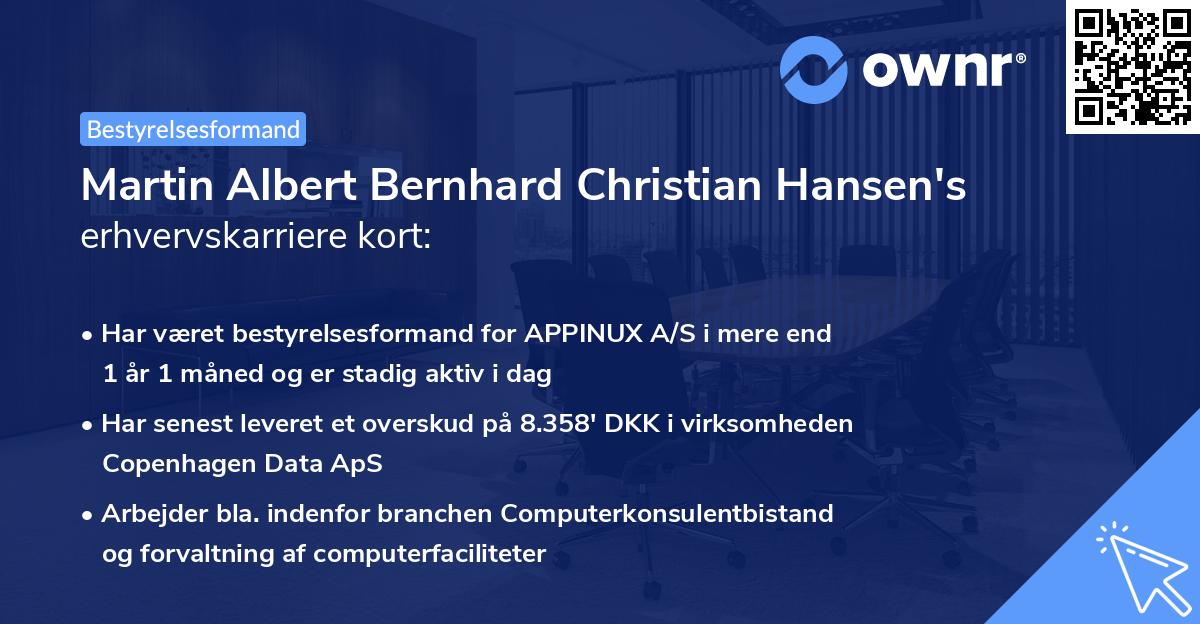 Martin Albert Bernhard Christian Hansen's erhvervskarriere kort