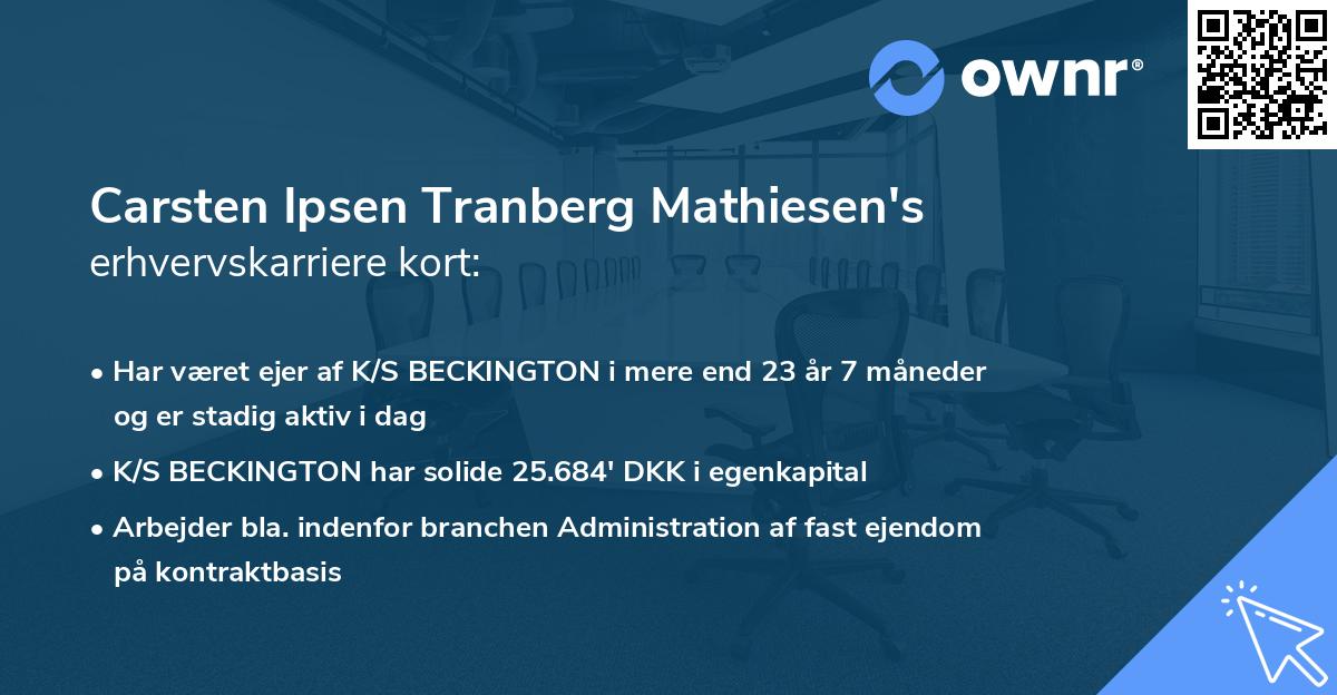 Carsten Ipsen Tranberg Mathiesen's erhvervskarriere kort