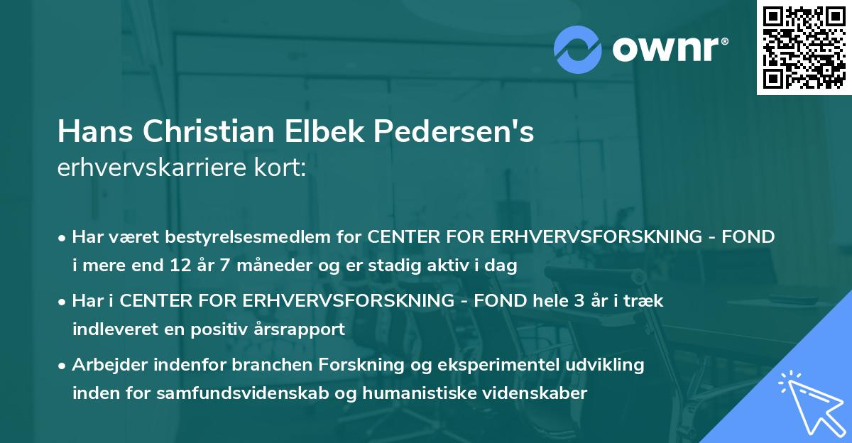 Hans Christian Elbek Pedersen's erhvervskarriere kort