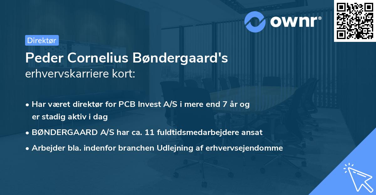 Peder Cornelius Bøndergaard's erhvervskarriere kort