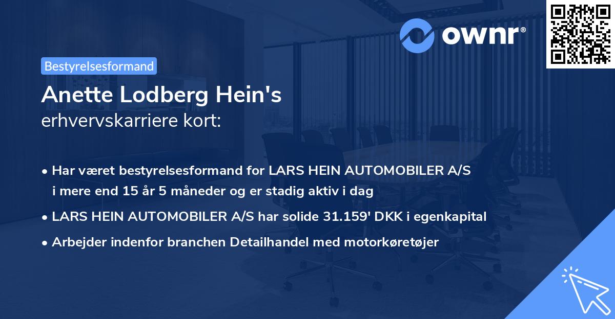 Anette Lodberg Hein's erhvervskarriere kort