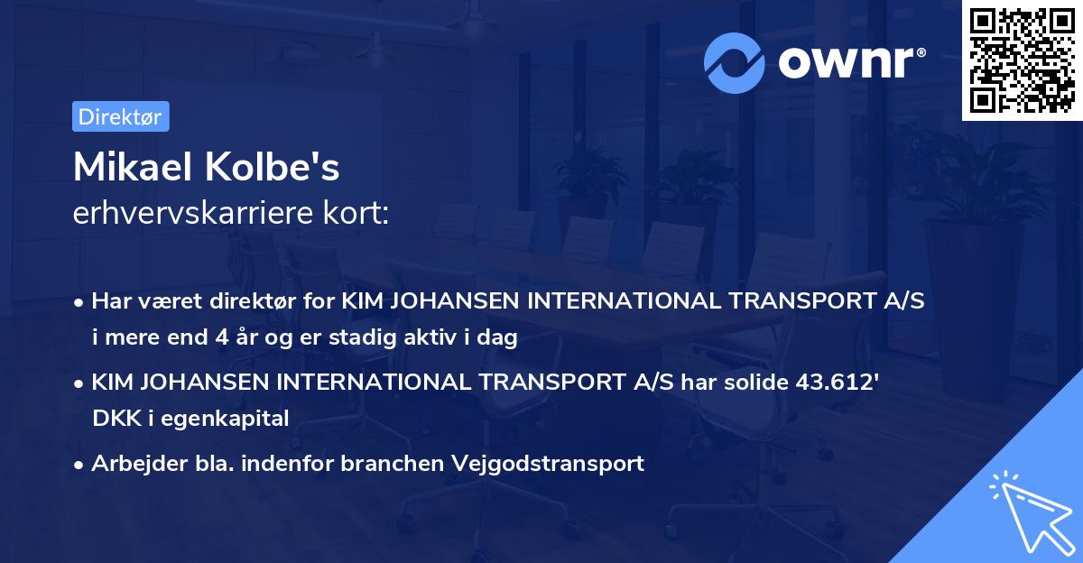 Mikael Kolbe's erhvervskarriere kort