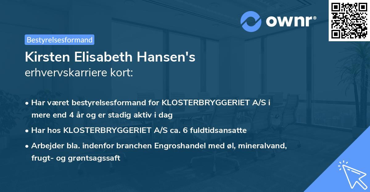 Kirsten Elisabeth Hansen's erhvervskarriere kort