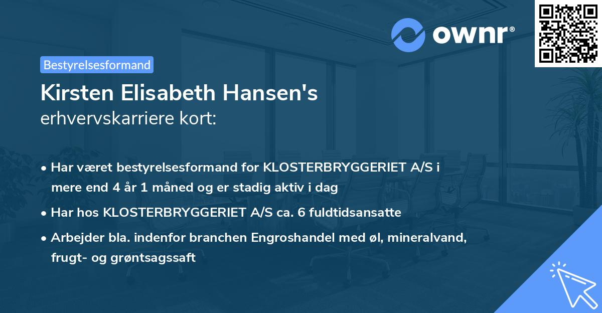 Kirsten Elisabeth Hansen's erhvervskarriere kort