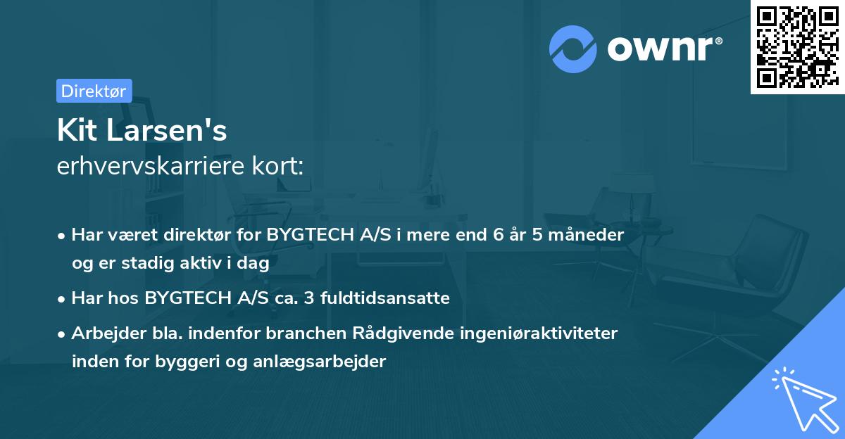 Kit Larsen's erhvervskarriere kort