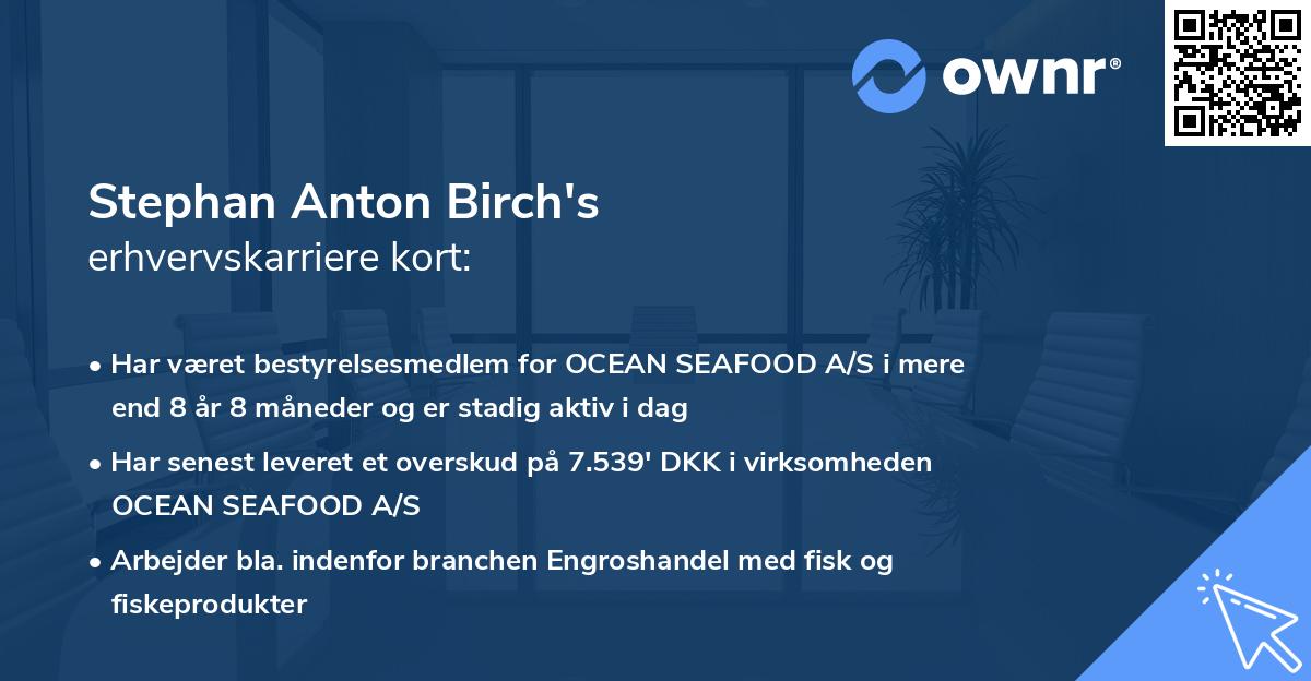 Stephan Anton Birch's erhvervskarriere kort