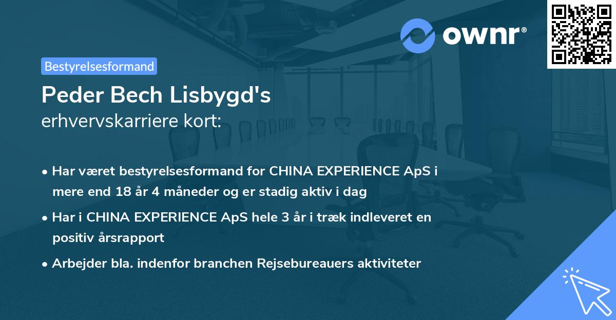Peder Bech Lisbygd's erhvervskarriere kort