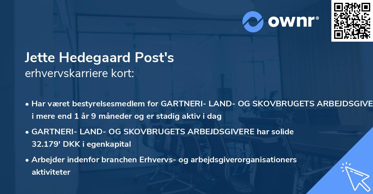 Jette Hedegaard Post's erhvervskarriere kort