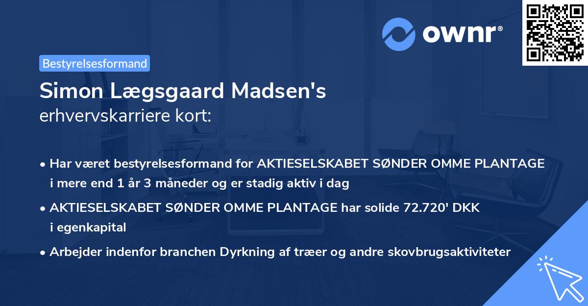Simon Lægsgaard Madsen's erhvervskarriere kort