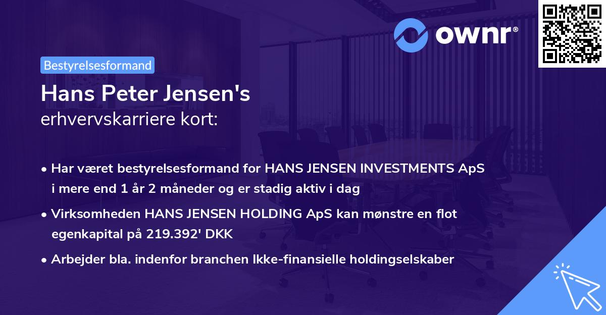 Hans Peter Jensen's erhvervskarriere kort