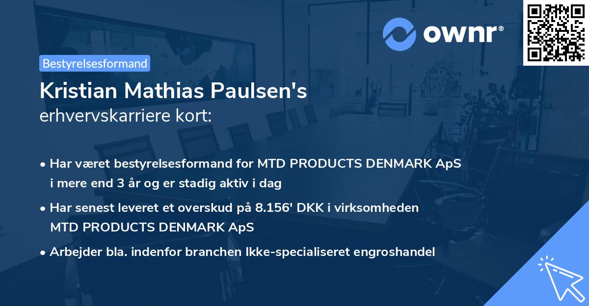 Kristian Mathias Paulsen's erhvervskarriere kort